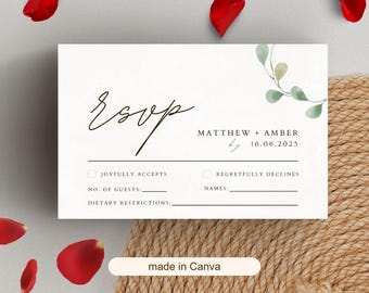 Sage Green Eucalyptus Wedding RSVP Card Template (Canva Digital Download)