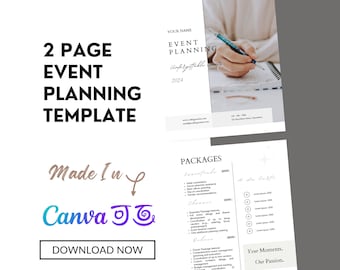 Minimal 2-Page Event Planning Price Template | Editable Canva Template | Event Planning Flyer |  Cost | Pricing Sheet | Packages | Printable