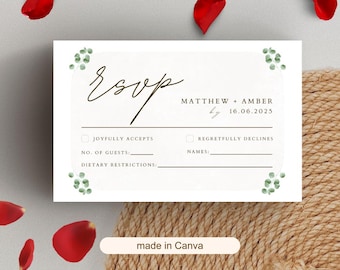Eucalyptus Wedding RSVP Card Template: Minimalist Botanical Design (Canva Editable)