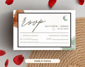 Terracotta Moon Wedding RSVP Card: Elegant Minimalist Design (Canva Template)
