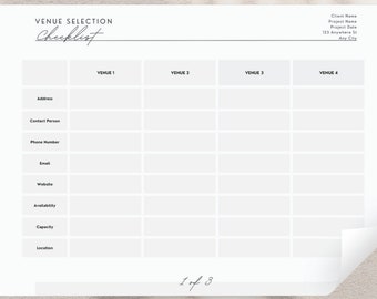 Editable Venue Selection Checklist Template | Event Planner | Wedding Planner | Canva | Venue Evaluation Worksheet | Aesthetic | Minimalist