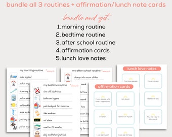 Bundle All 3 Routines + Affirmation/Lunch Note Cards - Simple Printable for ADHD Kids