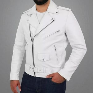 Handmade White Lambskin Leather Biker Jacket: Slim Fit Motorcycle Style