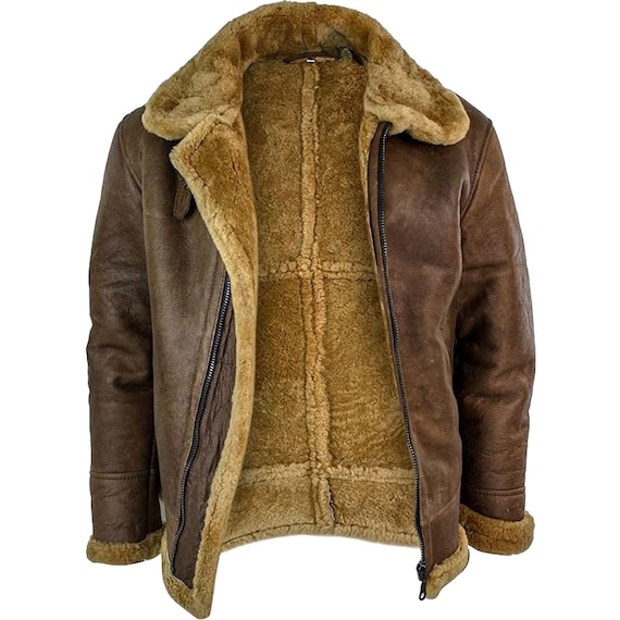 Warm Men's Shearling Jacket | Authentic RAF Pilot Style | Brown Sheepskin Leather Bomber | Cozy Winter Fur Lined Coat | Durable Aviator Gift