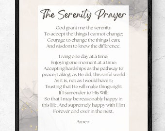 The Full Serenity Prayer - Unframed Print - Reinhold Niebuhr - sobriety gift Alcoholics Anonymous, Inspirational Art,  Prayer Wall Art
