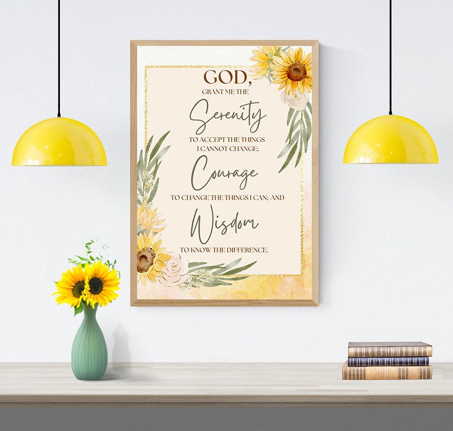 Watercolor Sunflower Serenity Prayer, Recovering Alcoholic