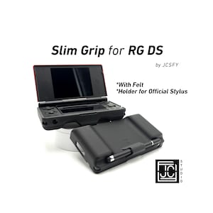 May include: Black Slim Grip for RG DS with a matching black stylus holder. The text "Slim Grip for RG DS" is displayed above the product. The product is designed to fit the RG DS console. The text "by JCSFY" is also displayed.