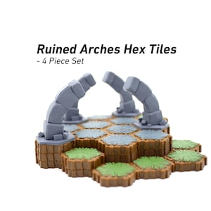 Ruined Arches Hero Scape Single Hex Obstacle | Peça de estrutura de terreno de mesa | Jogo de tabuleiro em miniatura | Kit de peças de atualização de RPG DnD