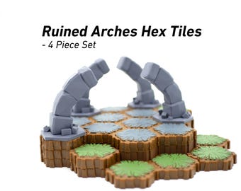 Ruined Arches Hero Scape Single Hex Obstacle | Tabletop Terrain Structure Piece | Miniature Board Game | DnD Role Play Game Upgrade Tile Kit