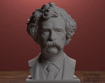 Mark Twain Bust, American Author Sculpture for Writer Desk, Library, or Book Lover Decor by JCSFY