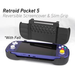 Felt Retroid Pocket 5 Grip 2-in-1 Copertura dello schermo reversibile e custodia Slim Comfort Grip con avvolgimento in feltro Ergonomico RP 5 Handheld 2n1 Deluxe