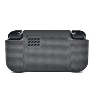 May include: A dark gray handheld gaming device case with a textured surface. The case has two black handles and a vent. The case is designed to protect the gaming device.