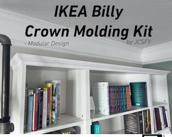 Billy Bookshelf Crown Molding Kit | Modular Pack for Any Width Combination of Ikea Billy Shelves | Shelf Aligner | Easy No Glue or Screws