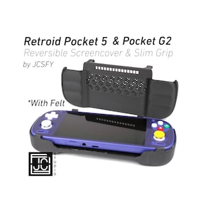 Grip for Retroid Pocket 5 & G2 | 2-in-1 Reversible Screen Cover and Slim Comfort Grip Case Felt Ergonomic RP 5 Handheld 2n1 Deluxe JCSFY