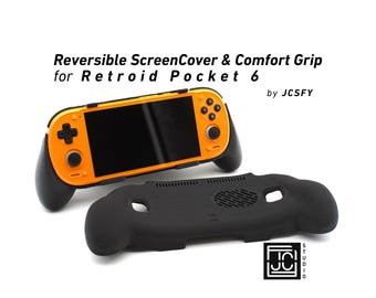 Grip for Retroid Pocket 6 Grip 2-in-1 Reversible Screen Cover & Thick Comfort Grip Case with Felt Wrap Ergonomic RP6 Handheld 2n1 by JCSFY