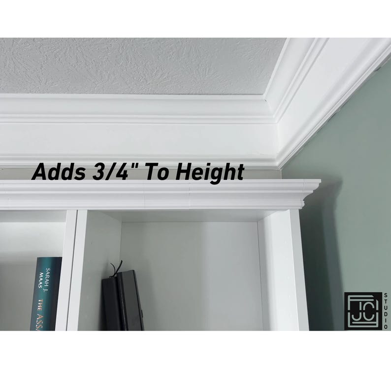 Billy Bookshelf Crown Molding Kit | Modular Pack for Any Width Combination of Ikea Billy Shelves | Shelf Aligner | Easy No Glue or Screws image 7