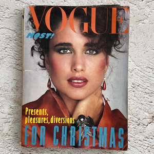Vogue UK December 1982: Andie McDowell, Luxury Brand Ads, Vintage Glossy Fashion Magazine