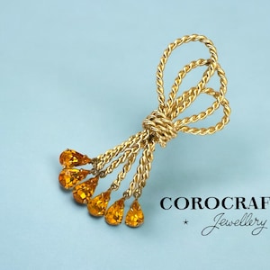 Vintage Corocraft by CORO Big Bow Brosche: 1940er Jahre, gelbe Kristalle, signiert
