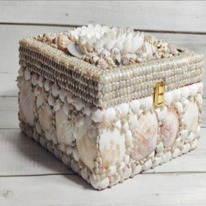 Handcrafted Seashell Jewelry Box – Ocean-Inspired Storage Chest, Nautical Home Décor, Shore & Shimmer Original