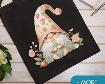 Strawberry Gnome Tote Bag, Cute Summer Canvas Bag, Reusable Grocery Bag, Fairycore Market Bag, Eco Friendly Gift Bag, Fruit Market Tote