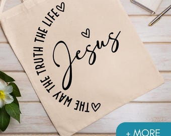 Jesus Tote Bag Christian Canvas Bag Bible Verse Faith Gift For Women Reusable Scripture Tote Church Bag Faith Based Lifestyle Bible VerseBag