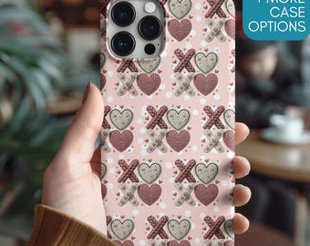 Pink Love Phone Cover, Valentine Phone Case, Heart Mosaic Phone Case,Girly Valentine Case,Coquette Heart Phone Case,Faux Stained Glass Style