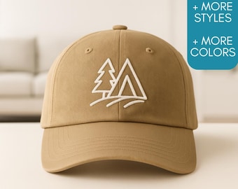 Embroidered Camping Hat For Women, Hiking Baseball Cap With Tree And Tent, Outdoor Adventure Gift, Camping Aesthetic, Trail Gift for Her
