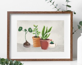 Minimalist Plant Grouping Mini Art Print: Cozy Botanical Home Decor
