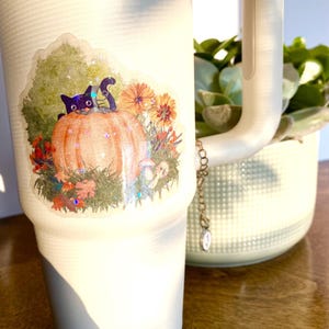 Pegatina holográfica para botella de agua, de calabaza otoñal, resistente al agua y apta para lavavajillas, para vaso de otoño, para portátil, vinilo transparente personalizable