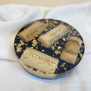 Handmade Wine Cork Resin Coaster with Gold Leaf, Eco Friendly Bar Decor, Wine Lover Gift, Rustic Luxe Home Accent image 9