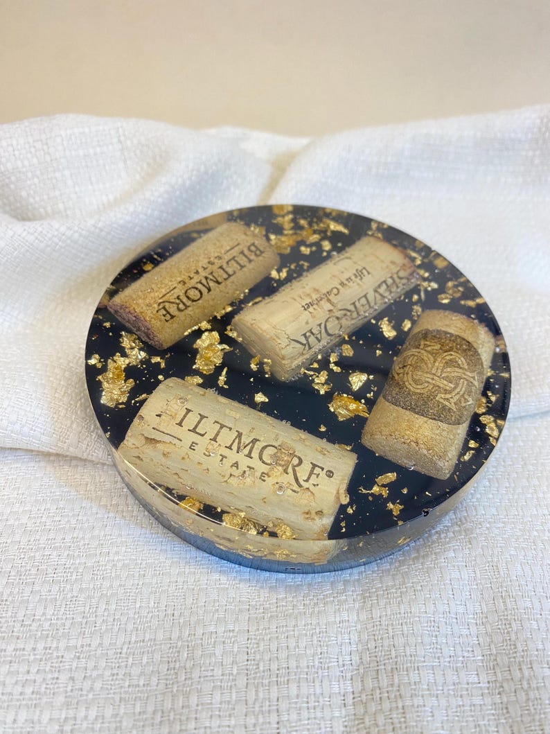 Handmade Wine Cork Resin Coaster with Gold Leaf, Eco Friendly Bar Decor, Wine Lover Gift, Rustic Luxe Home Accent image 9