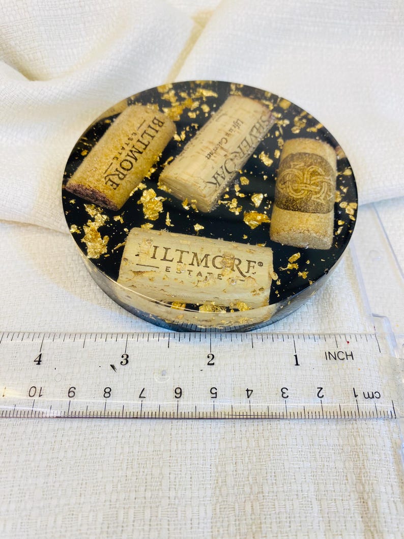 Handmade Wine Cork Resin Coaster with Gold Leaf, Eco Friendly Bar Decor, Wine Lover Gift, Rustic Luxe Home Accent image 11