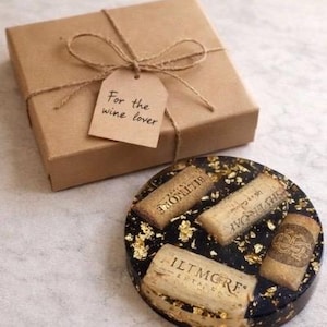 Handmade Wine Cork Resin Coaster with Gold Leaf, Eco Friendly Bar Decor, Wine Lover Gift, Rustic Luxe Home Accent image 4