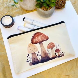 Mushroom Zipper Pouch: Personalized Canvas Pencil Case, Travel Makeup Bag