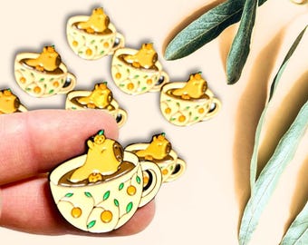 Capybara Enamel Pin, Lapel/Collar Pin, Gift Accessory, Cute Teacup Enamel Pin, Pin Collector Animal Lover Bag Charm Gift
