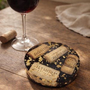 Handmade Wine Cork Resin Coaster with Gold Leaf, Eco Friendly Bar Decor, Wine Lover Gift, Rustic Luxe Home Accent image 10