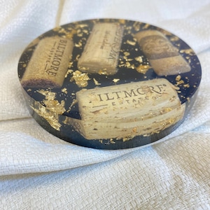 Handmade Wine Cork Resin Coaster with Gold Leaf, Eco Friendly Bar Decor, Wine Lover Gift, Rustic Luxe Home Accent image 8