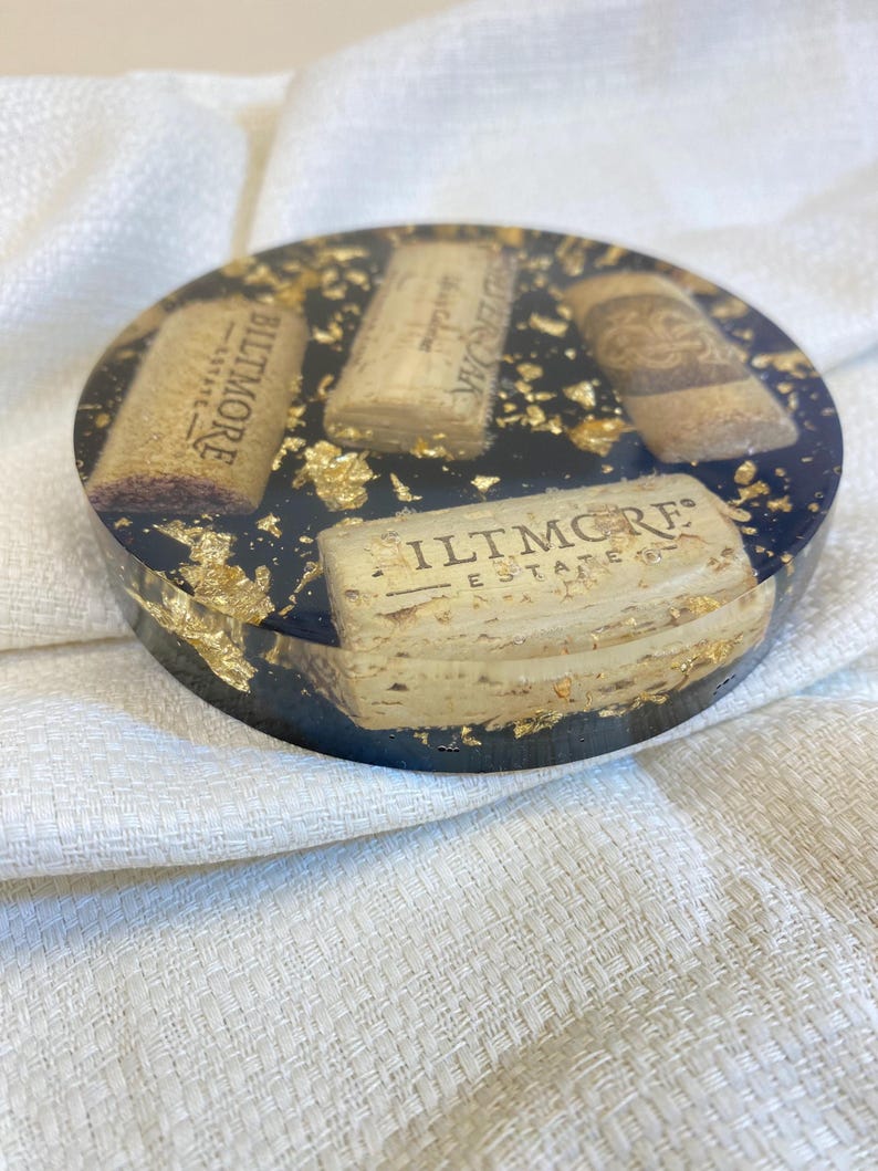Handmade Wine Cork Resin Coaster with Gold Leaf, Eco Friendly Bar Decor, Wine Lover Gift, Rustic Luxe Home Accent image 8