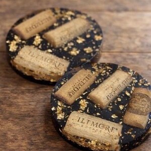 Handmade Wine Cork Resin Coaster with Gold Leaf, Eco Friendly Bar Decor, Wine Lover Gift, Rustic Luxe Home Accent image 3
