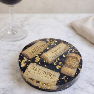Handmade Wine Cork Resin Coaster with Gold Leaf, Eco Friendly Bar Decor, Wine Lover Gift, Rustic Luxe Home Accent image 6