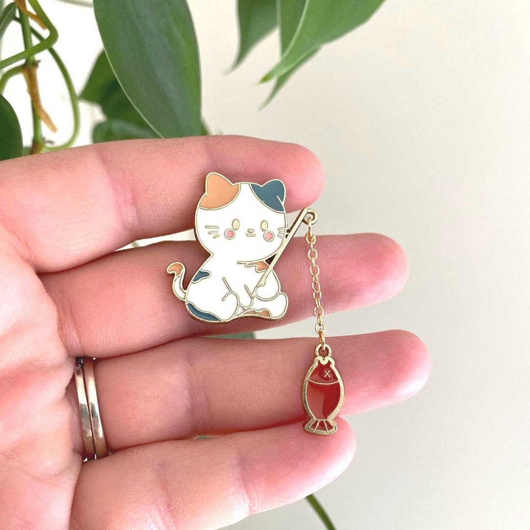 Triangular Cat Pin Cat Enamel Pin, Lapel Collar Pin, Gift Accessory, Cute Cat Fishing ...