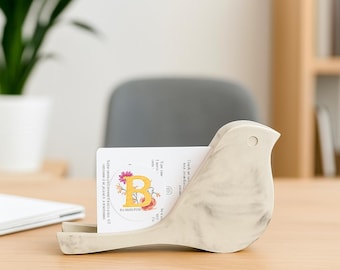 Concrete Bird Business Card Holder: Minimalist Office Decor