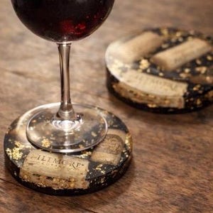 Handmade Wine Cork Resin Coaster with Gold Leaf, Eco Friendly Bar Decor, Wine Lover Gift, Rustic Luxe Home Accent image 12