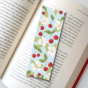 Cherries and Blossoms Laminated Bookmark: Book Lover Gift