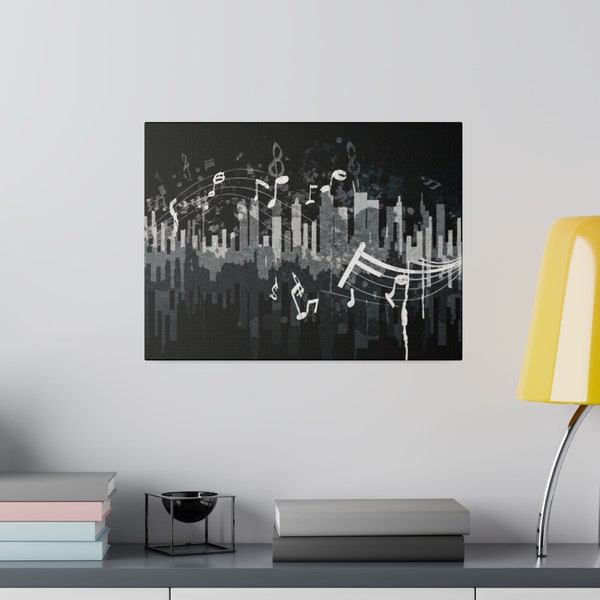 Musical city skyline canvas, Hip Hop mural, Rap, Urban Vibes Matte Canvas, Stretched, 0.75"