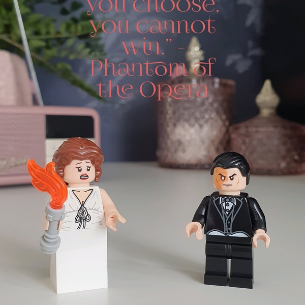 The Phantom of the Opera® custom musical theatre minifigure gift set. Giftbox option. Gifts for theatre lovers. Musical lovers gift.