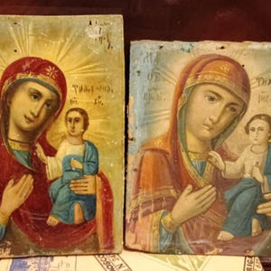 2 * Mutter Gottes Antike russische kybernetische Ikonen 19c. / Russische Ikone 19 c.