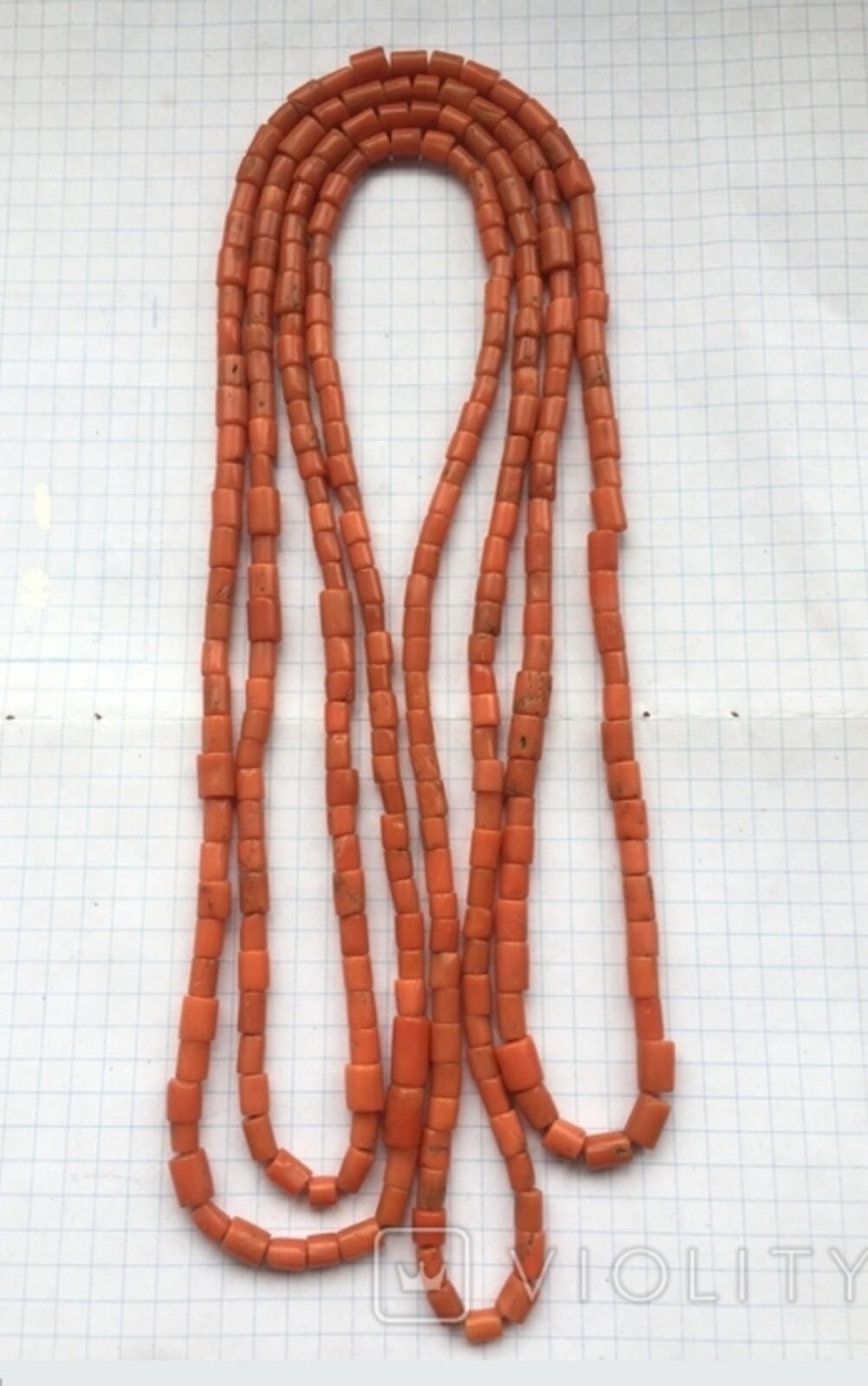 Collier Vintage En Corail Véritable Tressé - Longueur 50 Cm - Années 60-70 - Rouge Et Argent