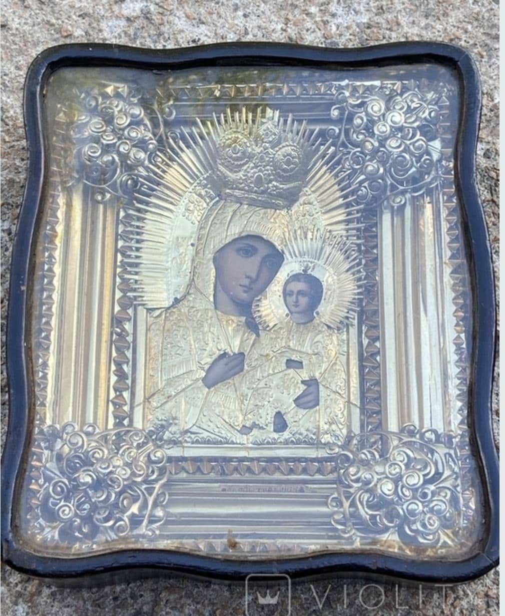 Mother of God Antique orthodox hand painted icon 19c. in wooden