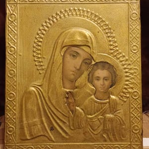 Mutter Gottes Antike russische kyrillische Metallikone 19 c. / Russische Ikone 19 c.